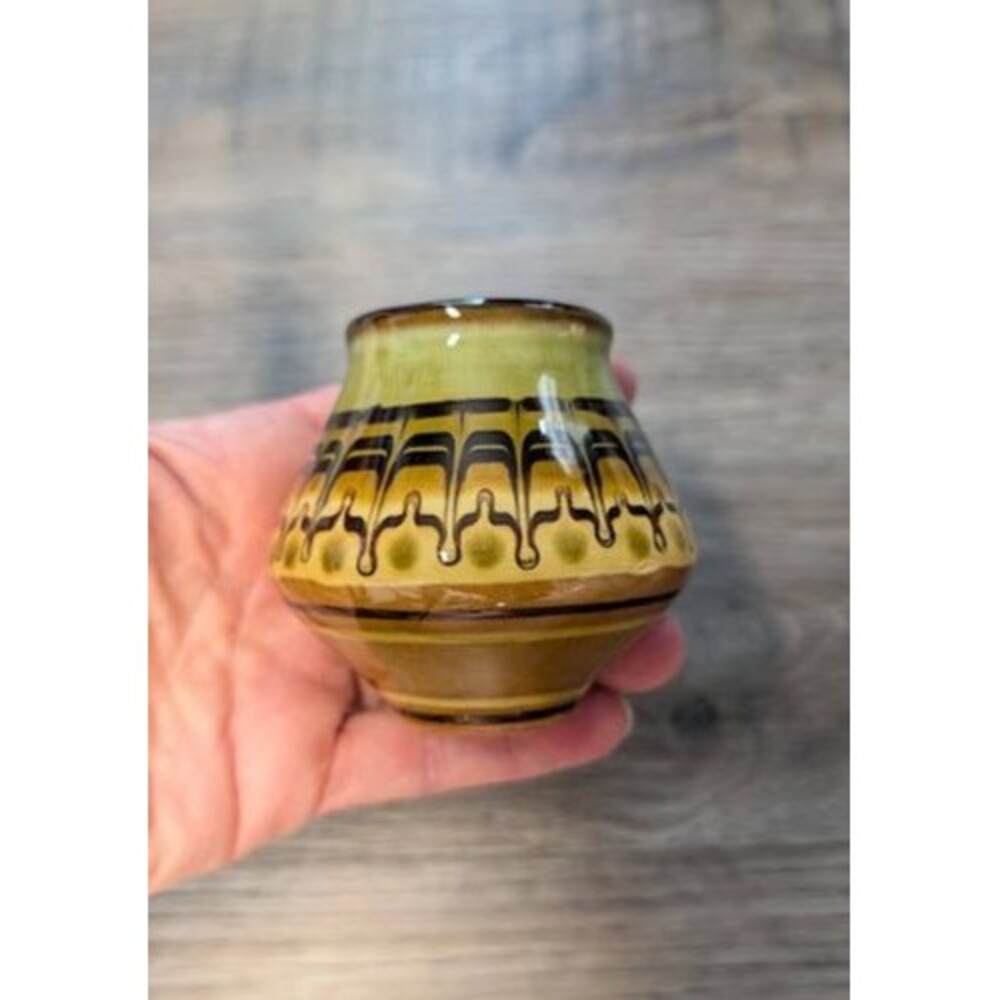 Vintage Drip Glaze Mini Vase 3” Green, Brown, & Black